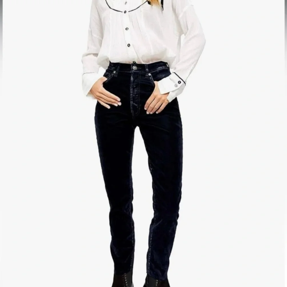 EUC Free People We the Free- black velvet high waist button fly pants - Picture 3 of 10